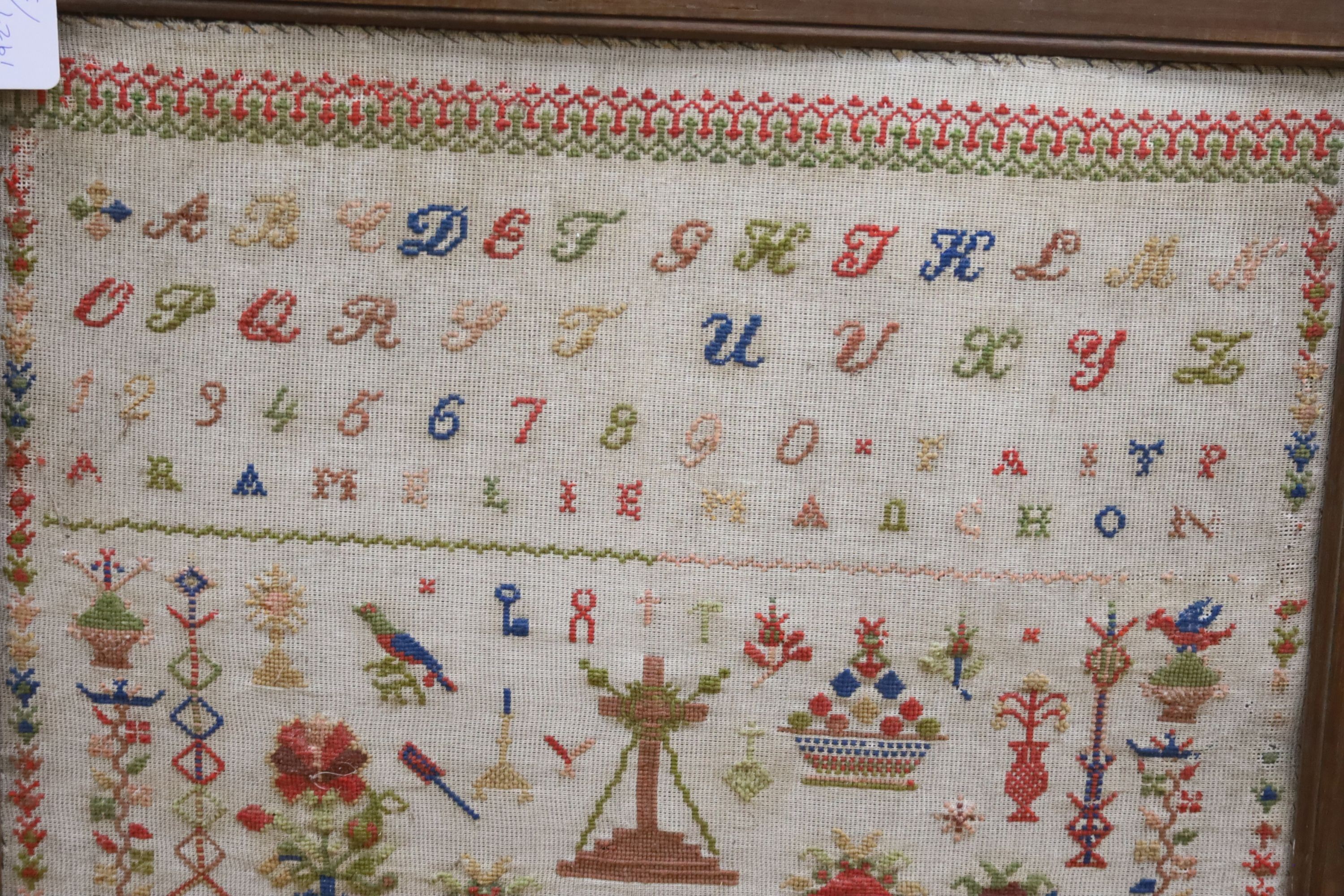 A French needlework sampler, dated 1860, Frame 84 x 67.5 cm